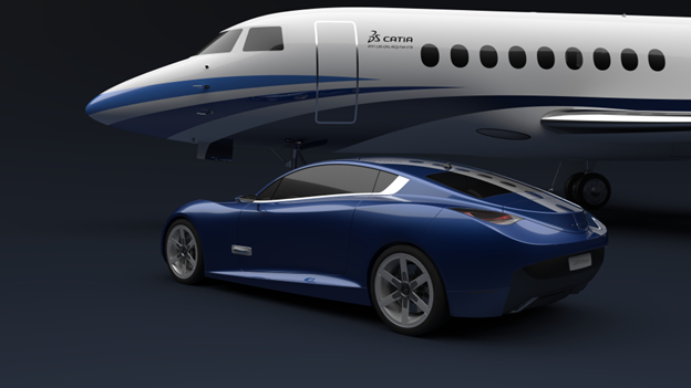 HD render of an airplane and car CATIA 3D models