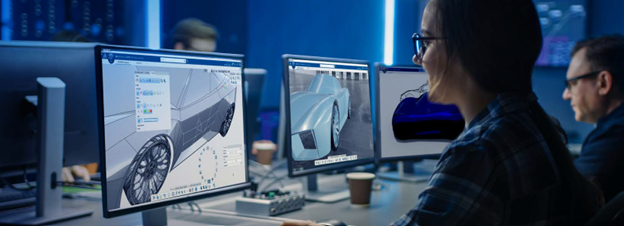 Automotive engineers design car surfaces in the CATIA design software