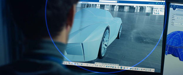 Automotive engineer designs a 3D car in CATIA V5