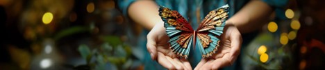 A person holding a paper butterfly with outstretched wings