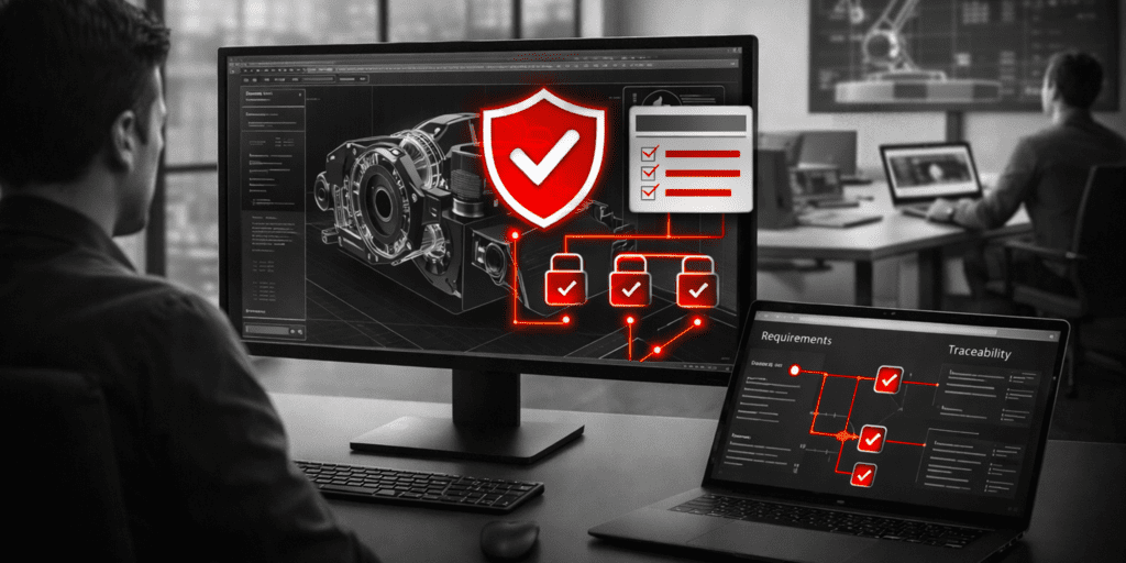 Image representing governance and traceability managed within a digital engineering platform