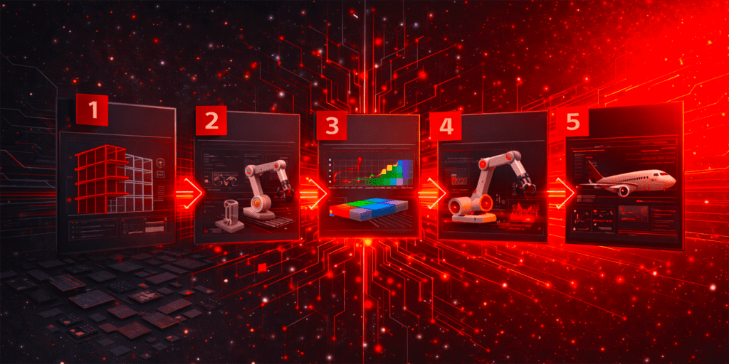 Illustration showing consistent engineering workflows managed within a digital engineering platform